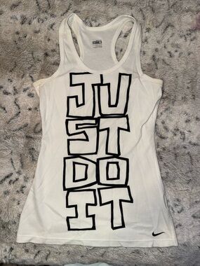 Nike White Racerback Tank with Bold Black 'Just Do It' Graphic